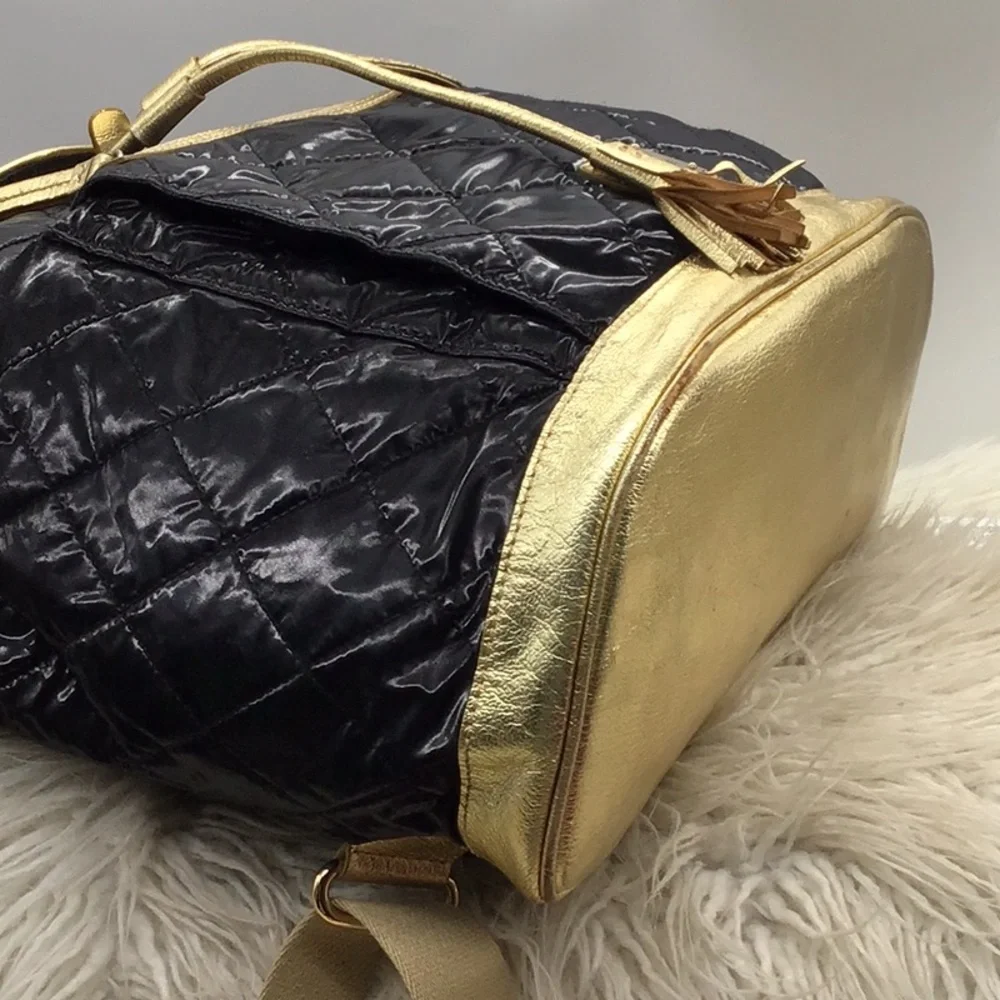 Dooney & Burke Quilted Black Gold Backpack - Picture 9 of 16